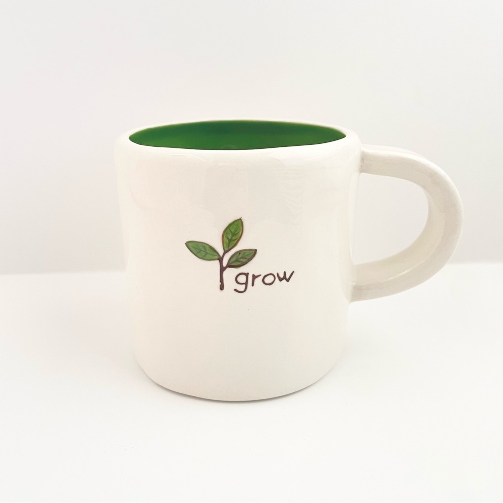 Starbucks GROW Coffee Mug Cup Green Interior 10oz Hand Painted Collectible 2008